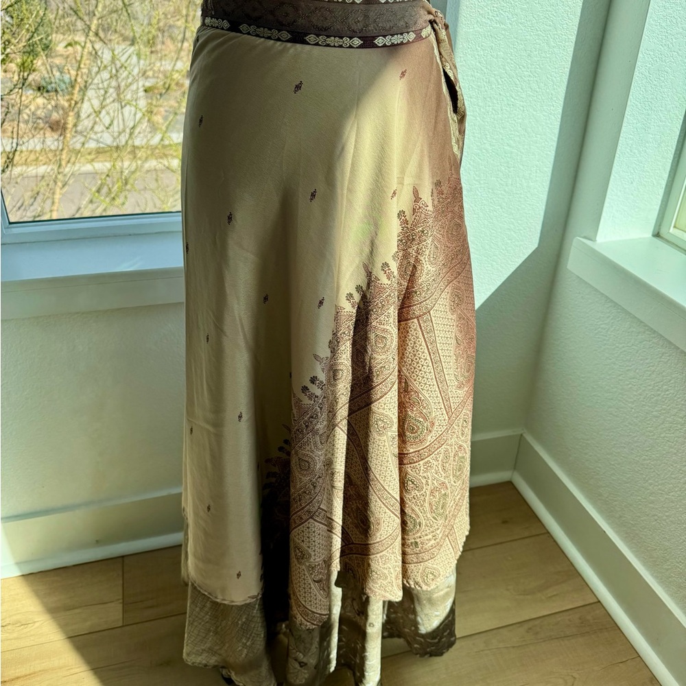 Women's Silk Beige Paisley Wrap Maxi Skirt